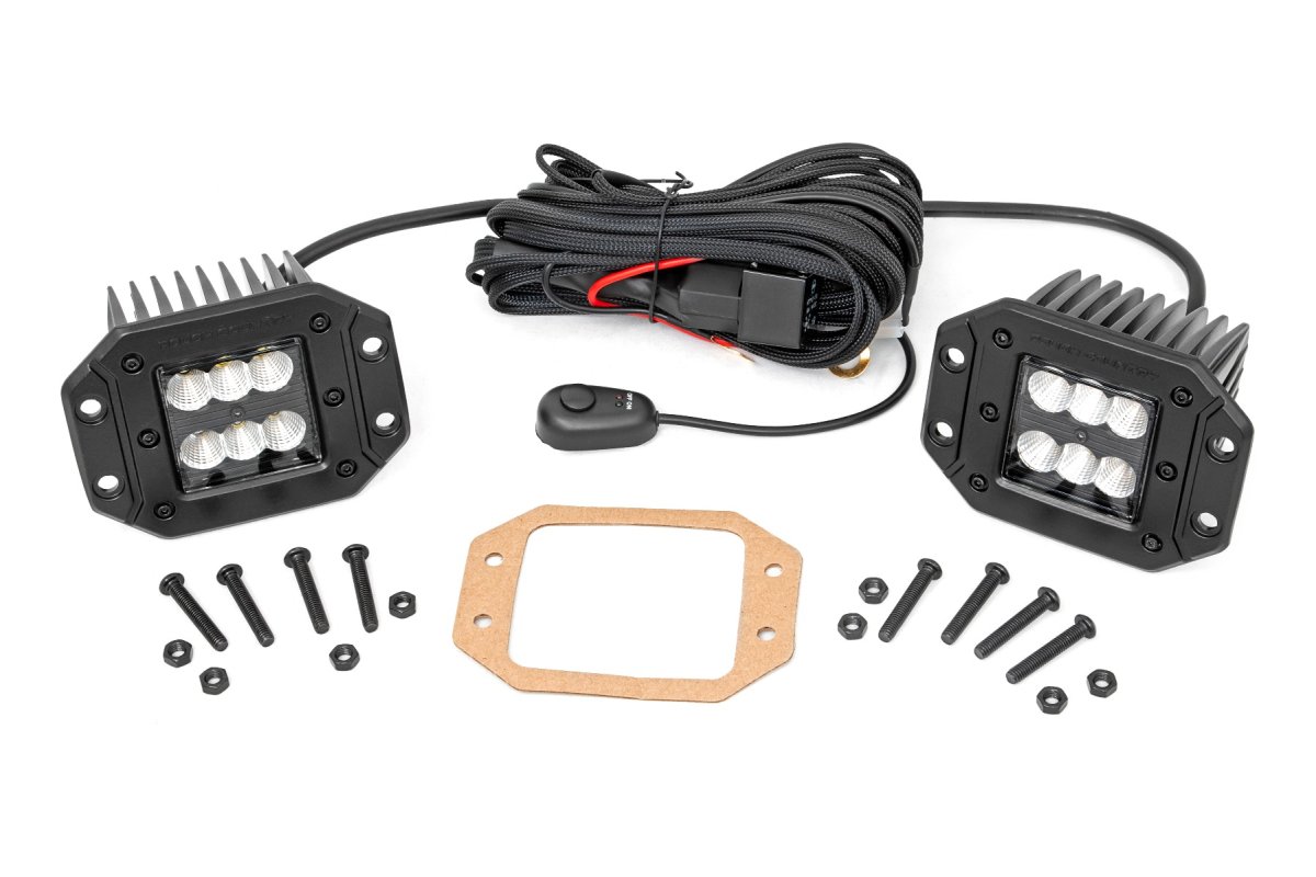 LED Light Pods - Flush Mount - Rough Country - Black Series, Flood - Black